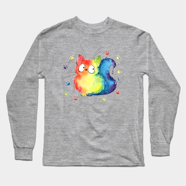 Rainbow Cat Long Sleeve T-Shirt by Alyona Shilina